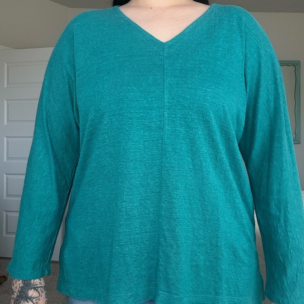 Eileen Fisher Blue Relaxed Blouse with Long Sleeves